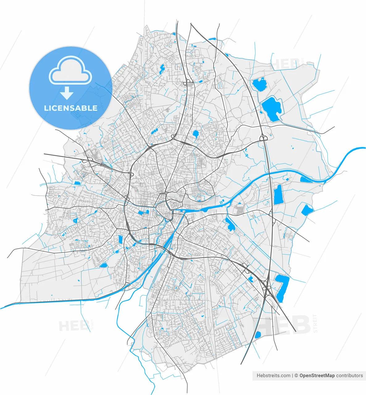 Oldenburg, Lower Saxony, Germany, high resolution vector map - Instant download PDF and JPG