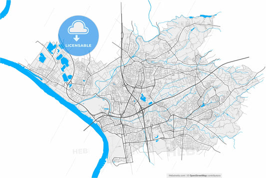 Leverkusen, North Rhine-Westphalia, Germany, high resolution vector map - Instant download PDF and JPG