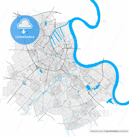 Neuss, North Rhine-Westphalia, Germany, high resolution vector map - Instant download PDF and JPG