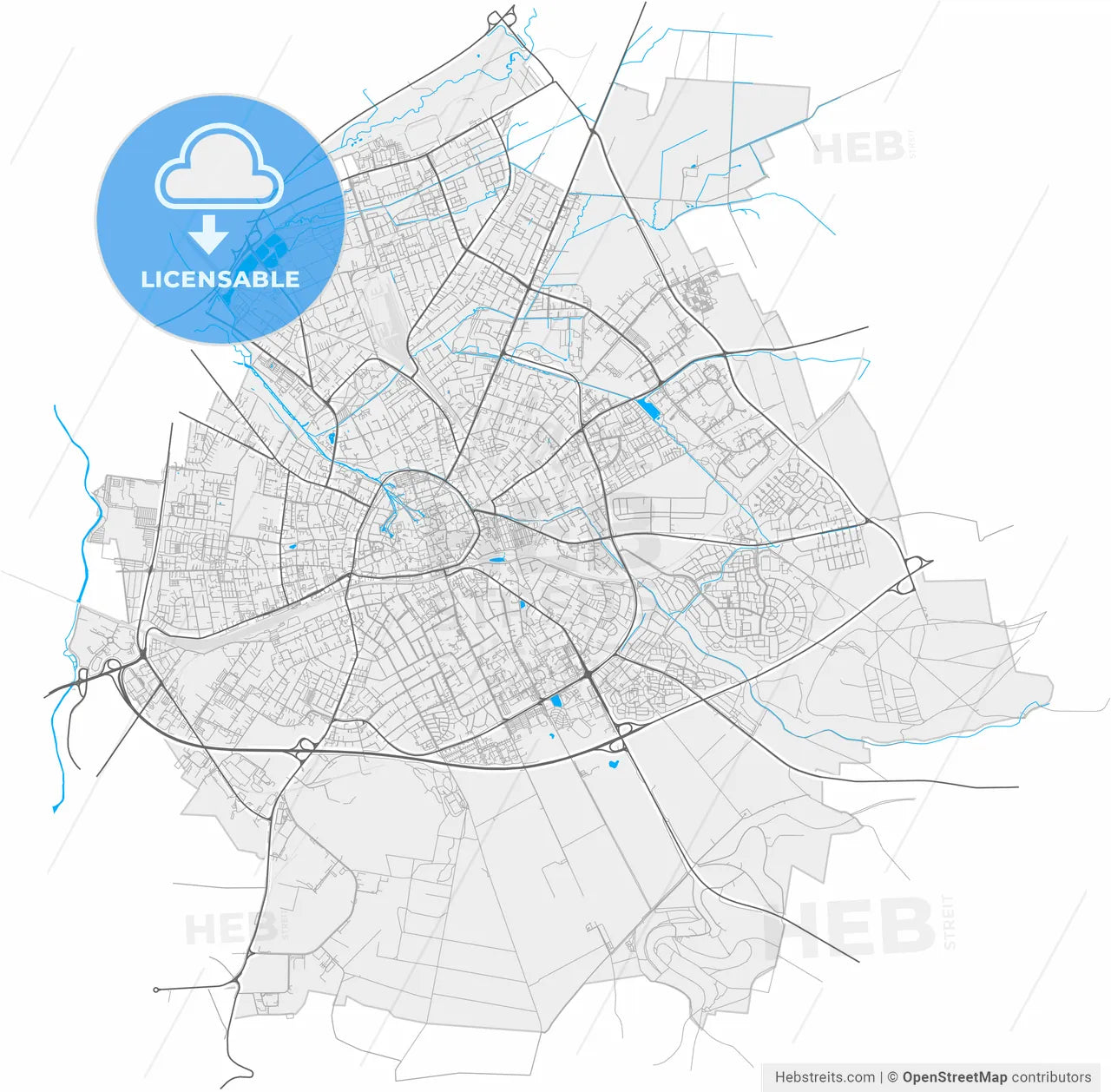 Paderborn, North Rhine-Westphalia, Germany, high resolution vector map - Instant download PDF and JPG