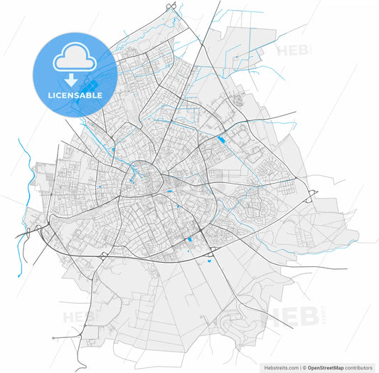 Paderborn, North Rhine-Westphalia, Germany, high resolution vector map - Instant download PDF and JPG
