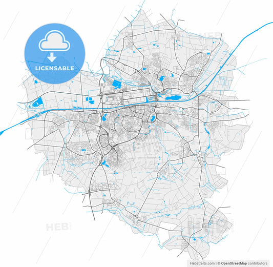 Wolfsburg, Lower Saxony, Germany, high resolution vector map - Instant download PDF and JPG
