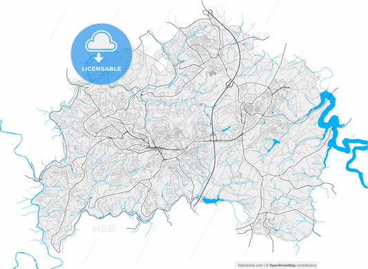 Remscheid, North Rhine-Westphalia, Germany, high resolution vector map - Instant download PDF and JPG