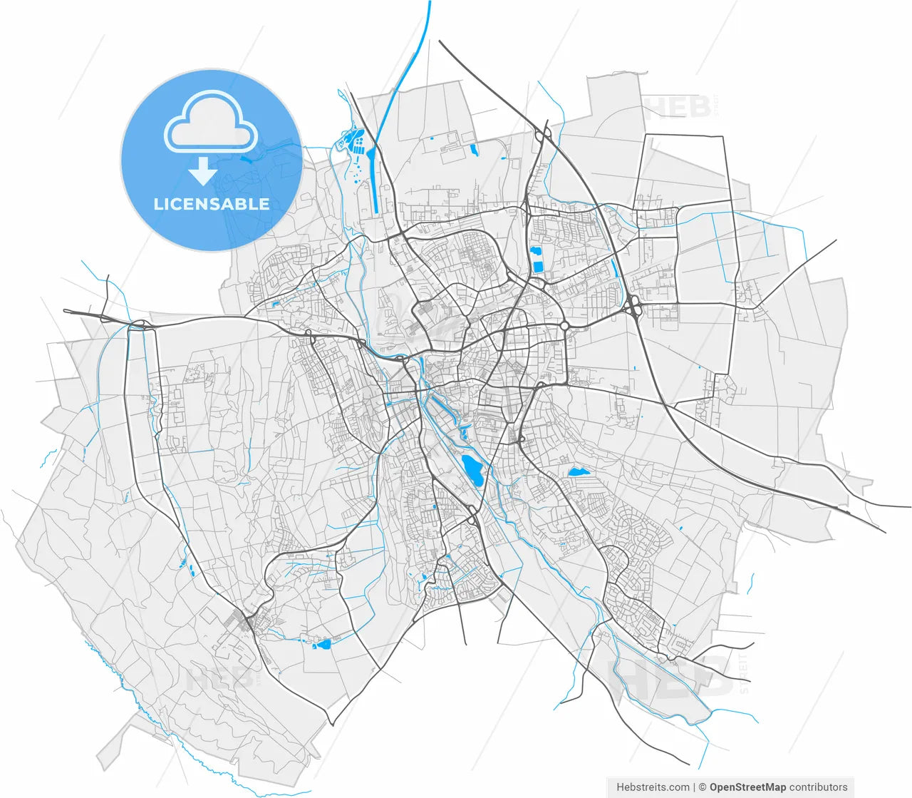 Hildesheim, Lower Saxony, Germany, high resolution vector map - Instant download PDF and JPG