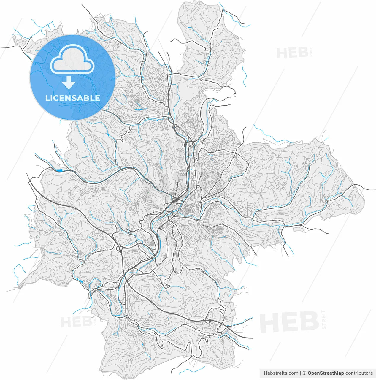 Siegen, North Rhine-Westphalia, Germany, high resolution vector map - Instant download PDF and JPG