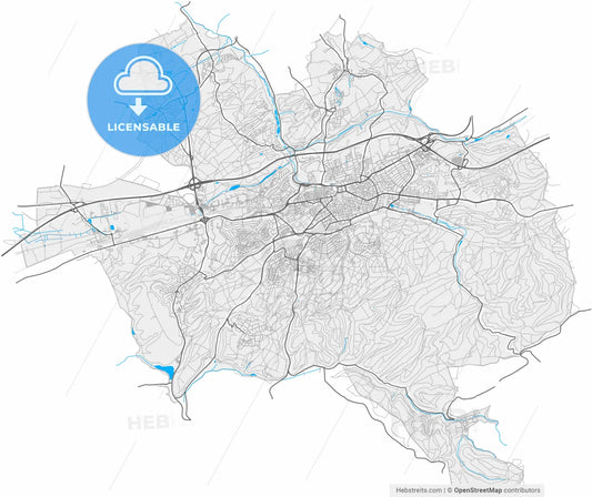 Kaiserslautern, Rheinland-Pfalz, Germany, high resolution vector map - Instant download PDF and JPG
