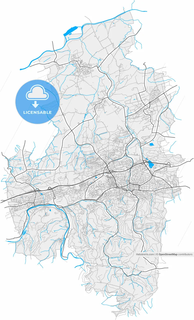 Iserlohn, North Rhine-Westphalia, Germany, high resolution vector map - Instant download PDF and JPG
