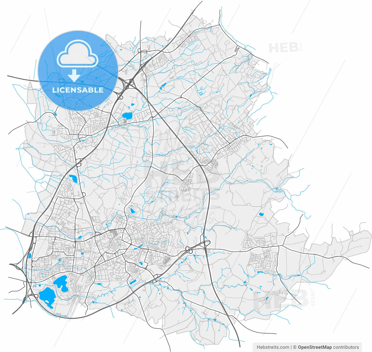 Ratingen, North Rhine-Westphalia, Germany, high resolution vector map - Instant download PDF and JPG