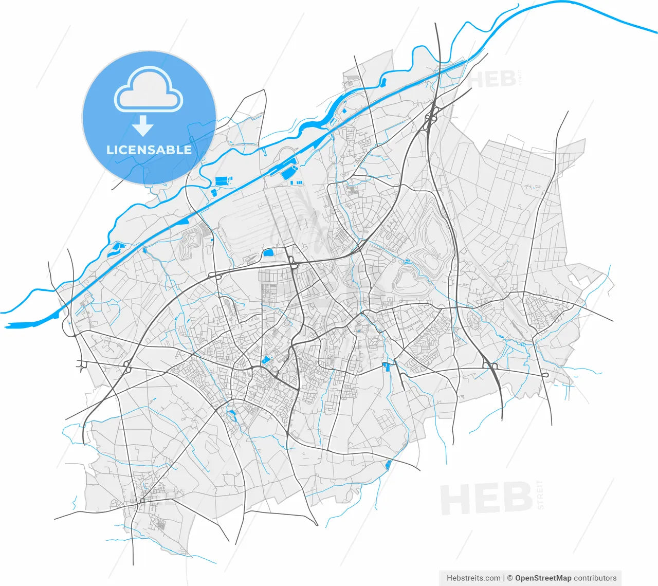 Marl, North Rhine-Westphalia, Germany, high resolution vector map - Instant download PDF and JPG
