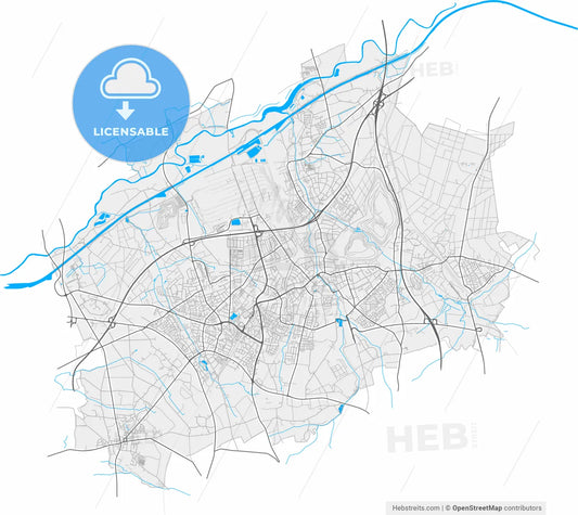 Marl, North Rhine-Westphalia, Germany, high resolution vector map - Instant download PDF and JPG