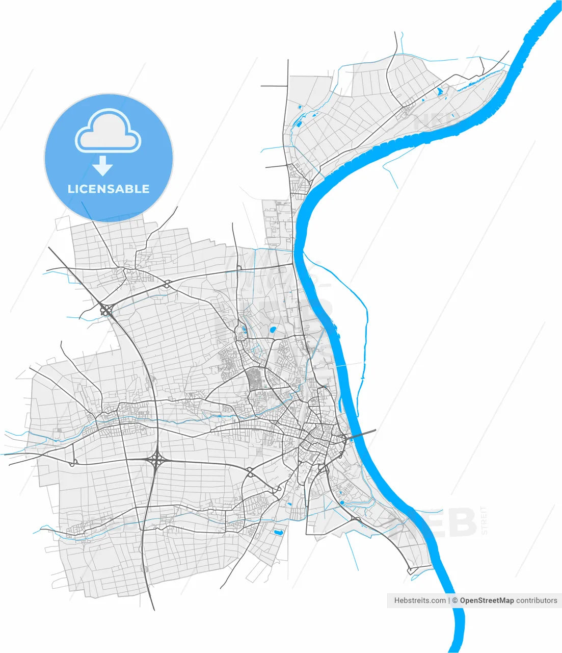 Worms, Rheinland-Pfalz, Germany, high resolution vector map - Instant download PDF and JPG