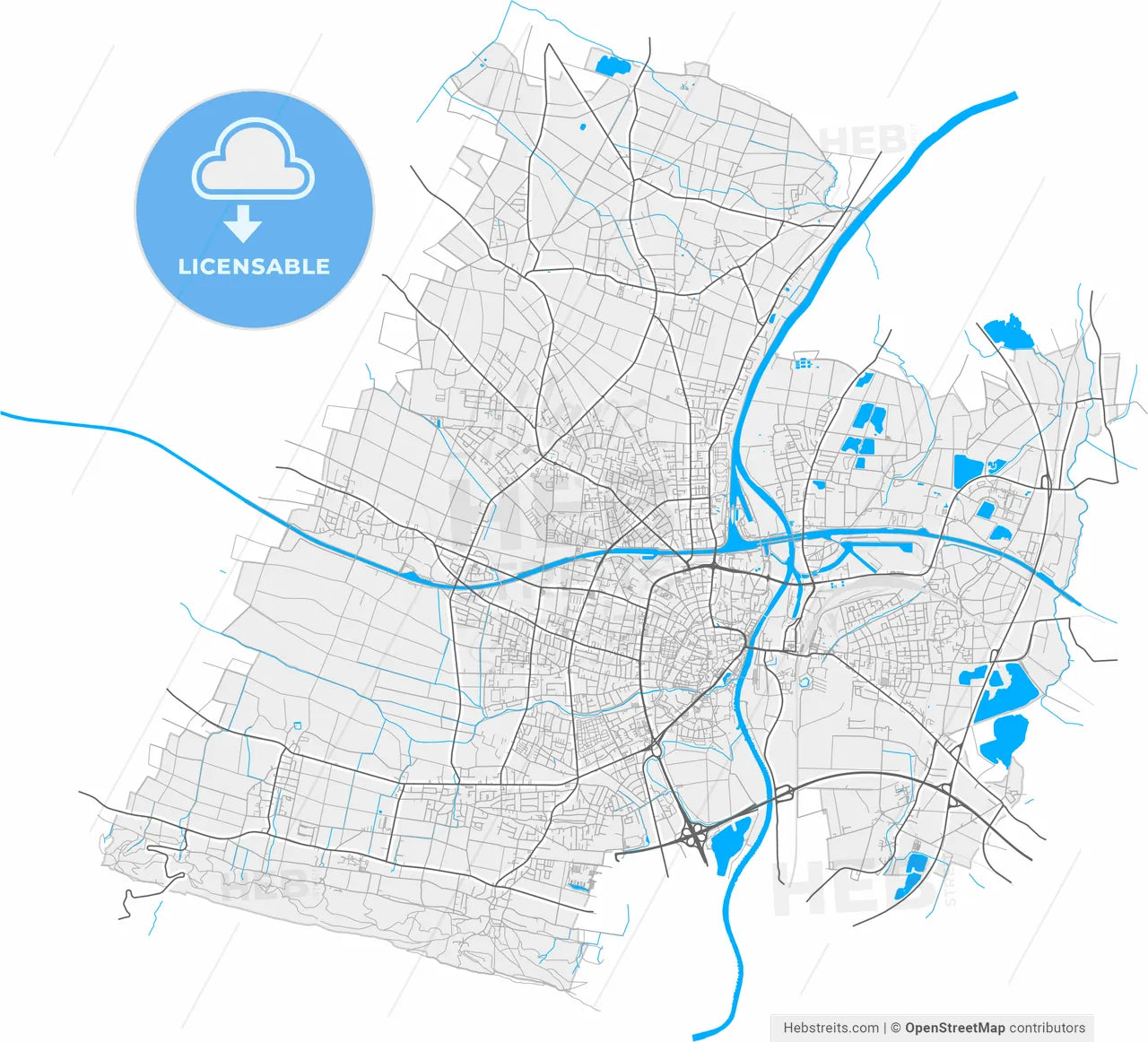 Minden, North Rhine-Westphalia, Germany, high resolution vector map - Instant download PDF and JPG