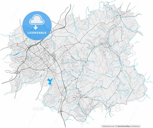 Velbert, North Rhine-Westphalia, Germany, high resolution vector map - Instant download PDF and JPG