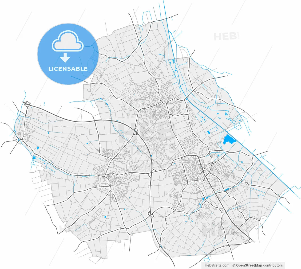 Viersen, North Rhine-Westphalia, Germany, high resolution vector map - Instant download PDF and JPG