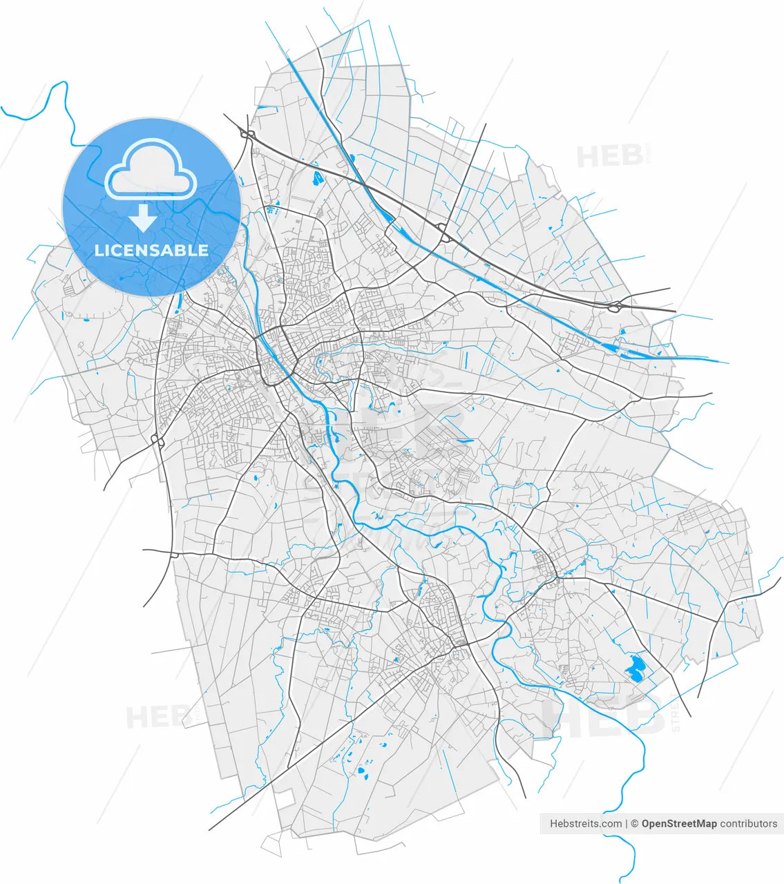 Rheine, North Rhine-Westphalia, Germany, high resolution vector map - Instant download PDF and JPG