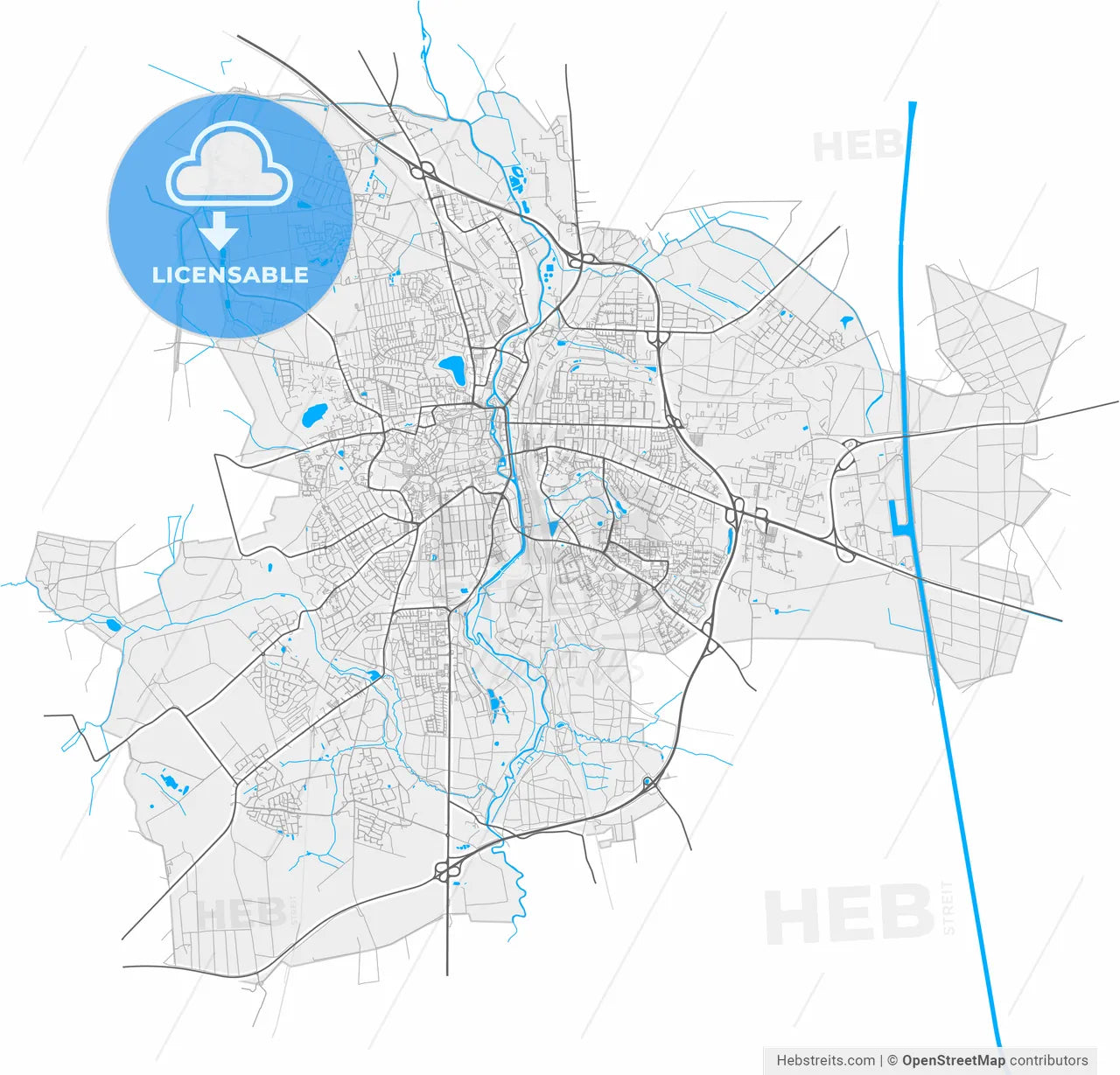 Luneburg, Lower Saxony, Germany, high resolution vector map - Instant download PDF and JPG