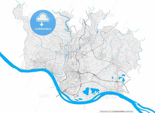 Neuwied, Rheinland-Pfalz, Germany, high resolution vector map - Instant download PDF and JPG