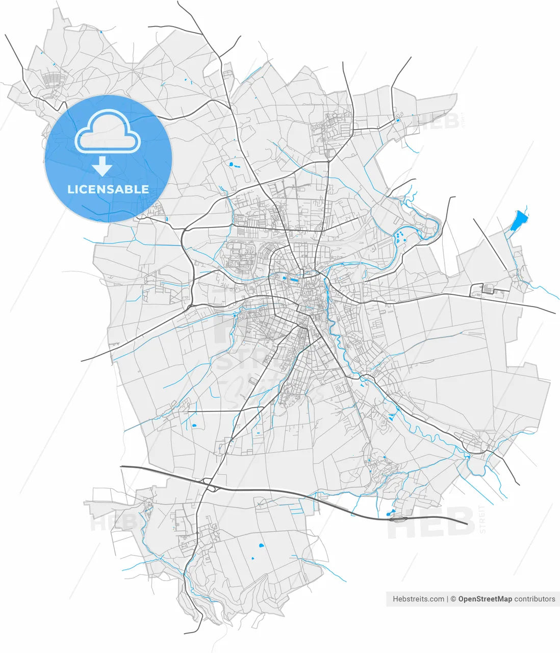 Weimar, Thuringia, Germany, high resolution vector map - Instant download PDF and JPG