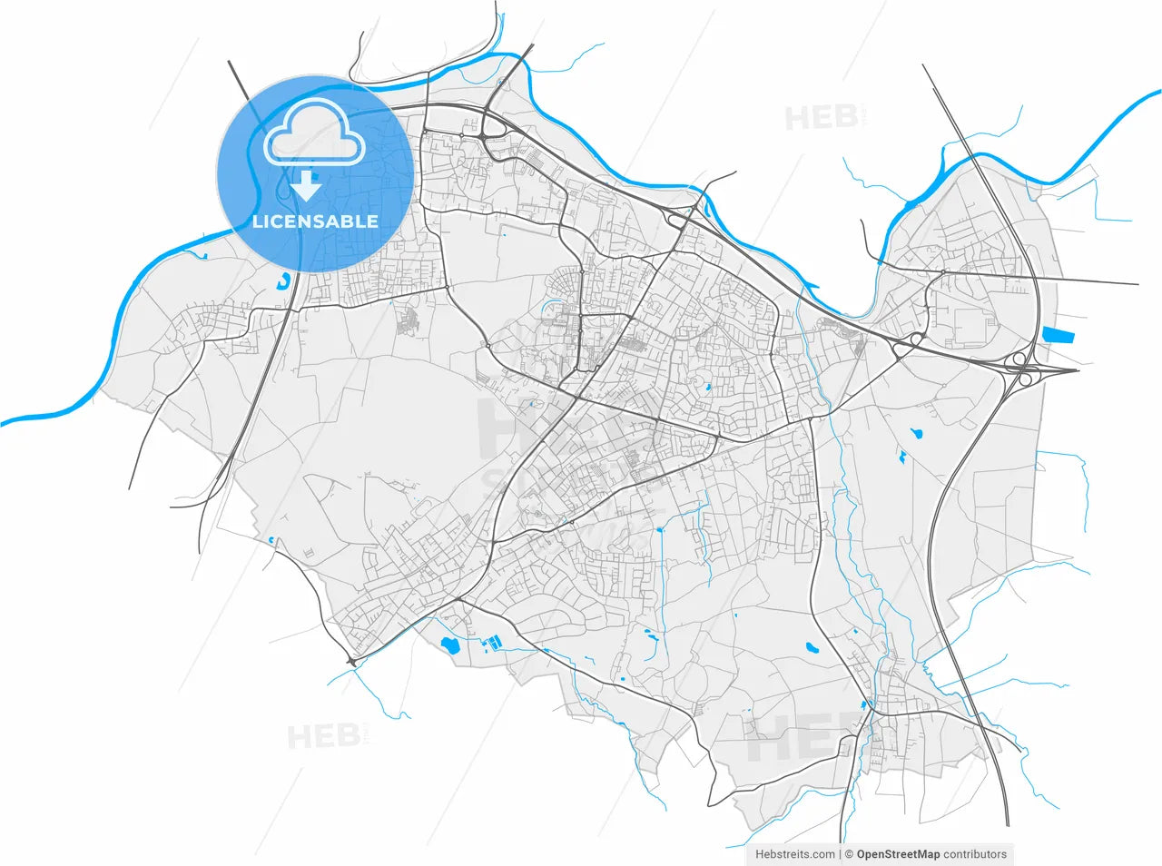 Sankt Augustin, North Rhine-Westphalia, Germany, high resolution vector map - Instant download PDF and JPG