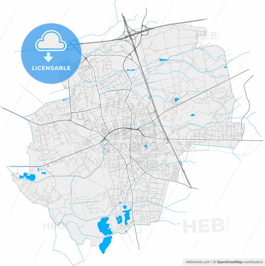 Hilden, North Rhine-Westphalia, Germany, high resolution vector map - Instant download PDF and JPG