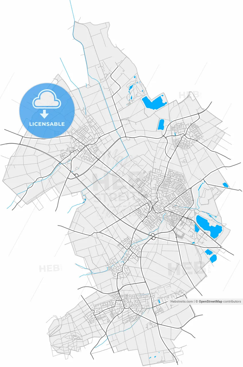 Pulheim, North Rhine-Westphalia, Germany, high resolution vector map - Instant download PDF and JPG