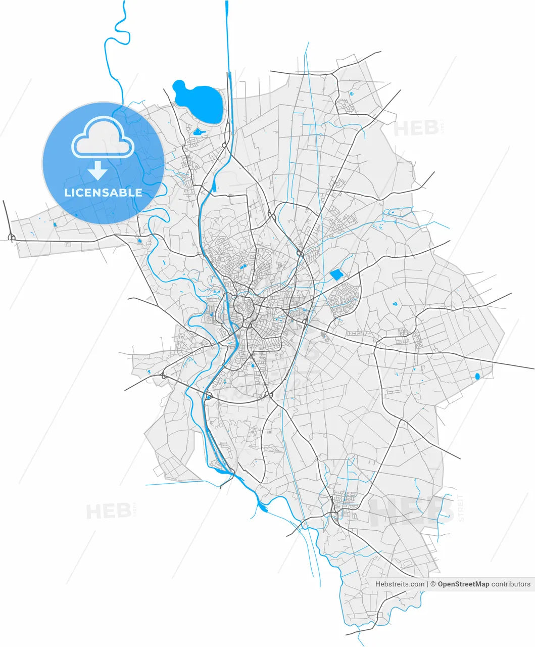 Lingen (Ems), Lower Saxony, Germany, high resolution vector map - Instant download PDF and JPG