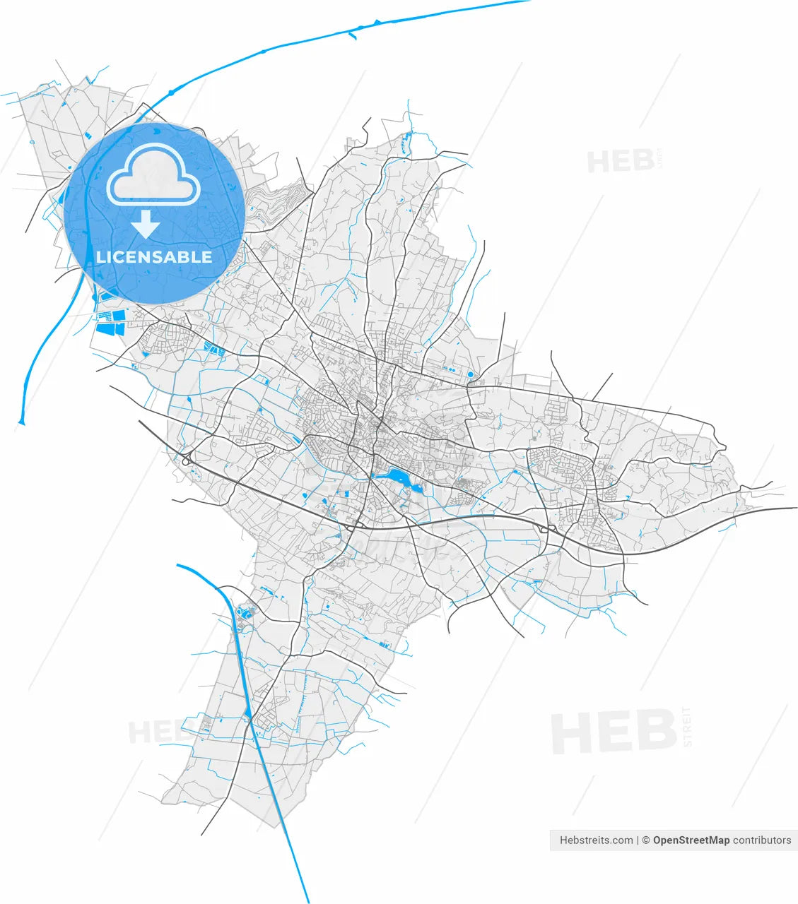 Ibbenburen, North Rhine-Westphalia, Germany, high resolution vector map - Instant download PDF and JPG