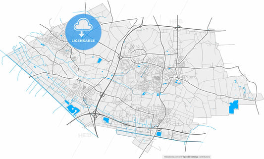 Willich, North Rhine-Westphalia, Germany, high resolution vector map - Instant download PDF and JPG