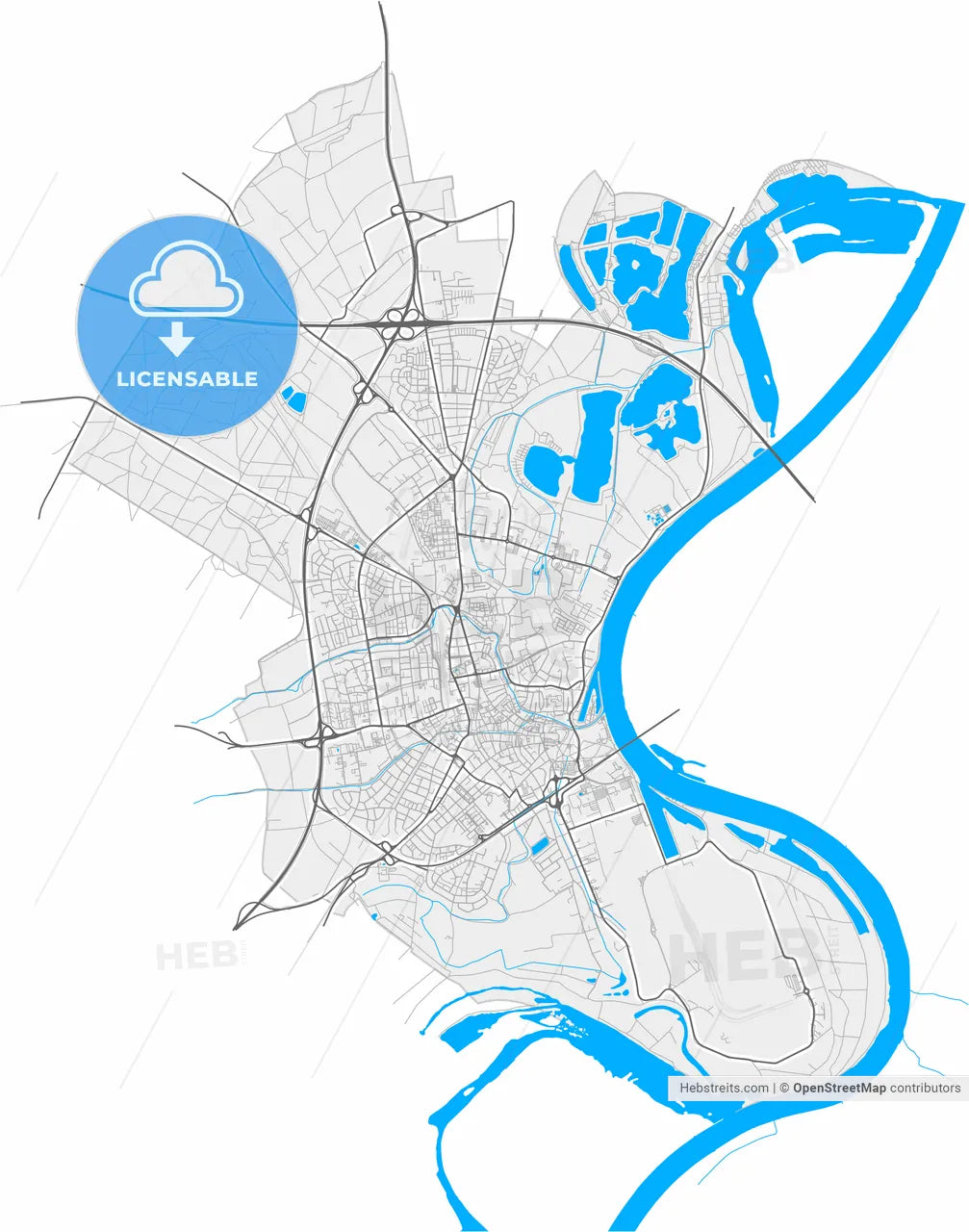 Speyer, Rheinland-Pfalz, Germany, high resolution vector map - Instant download PDF and JPG
