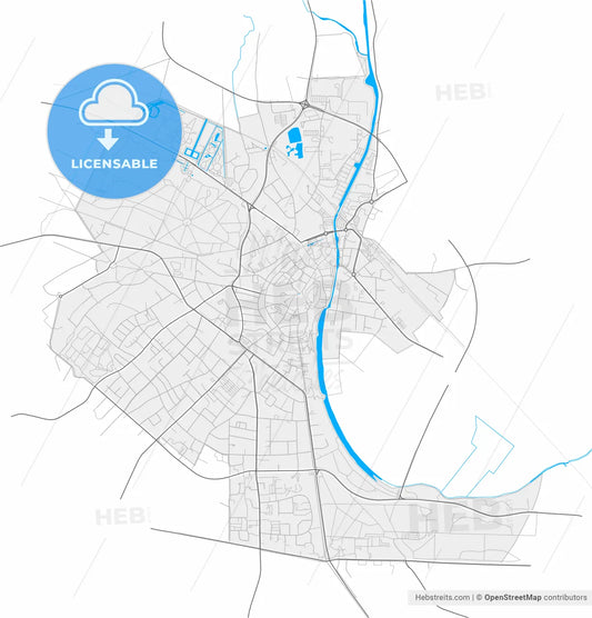 Kleve, North Rhine-Westphalia, Germany, high resolution vector map - Instant download PDF and JPG