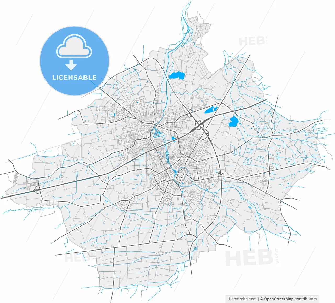 Rheda-Wiedenbruck, North Rhine-Westphalia, Germany, high resolution vector map - Instant download PDF and JPG