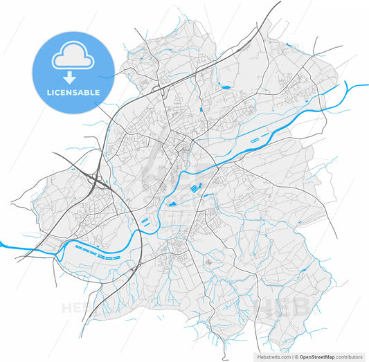 Schwerte, North Rhine-Westphalia, Germany, high resolution vector map - Instant download PDF and JPG
