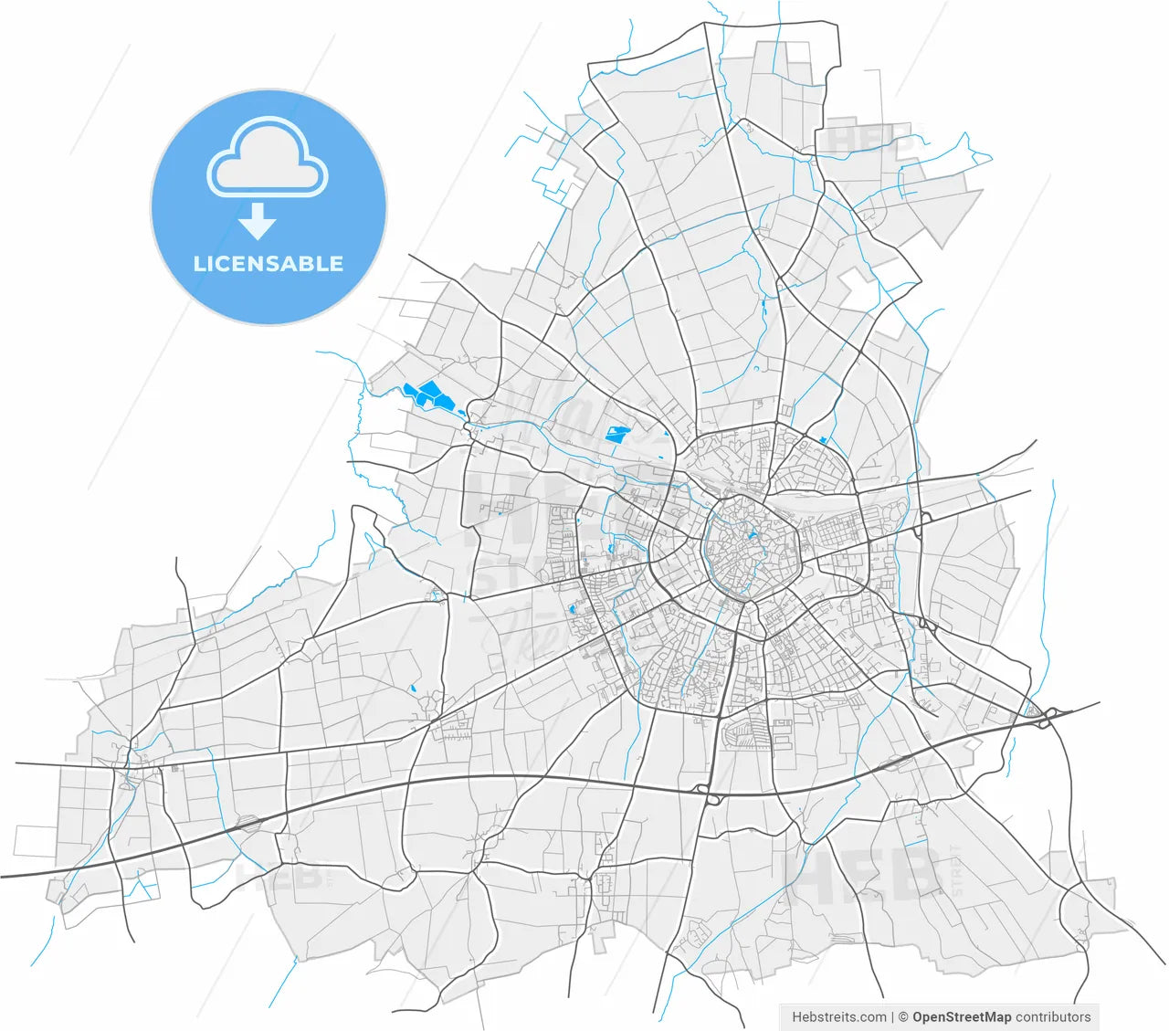 Soest, North Rhine-Westphalia, Germany, high resolution vector map - Instant download PDF and JPG
