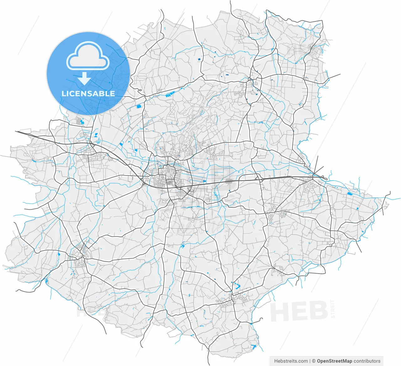 Melle, Lower Saxony, Germany, high resolution vector map - Instant download PDF and JPG