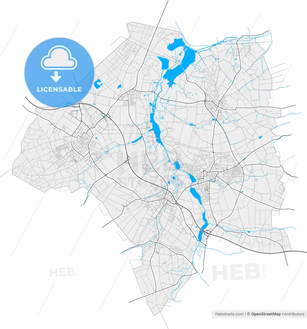 Nettetal, North Rhine-Westphalia, Germany, high resolution vector map - Instant download PDF and JPG