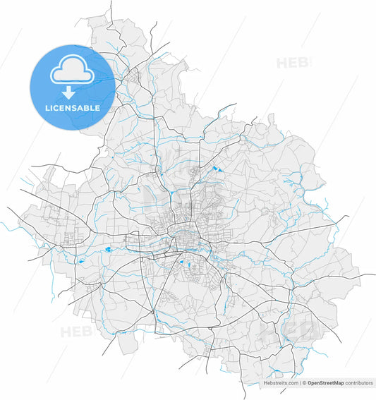 Lemgo, North Rhine-Westphalia, Germany, high resolution vector map - Instant download PDF and JPG