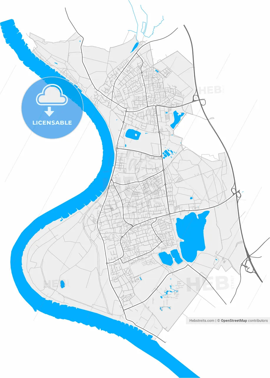 Monheim am Rhein, North Rhine-Westphalia, Germany, high resolution vector map - Instant download PDF and JPG