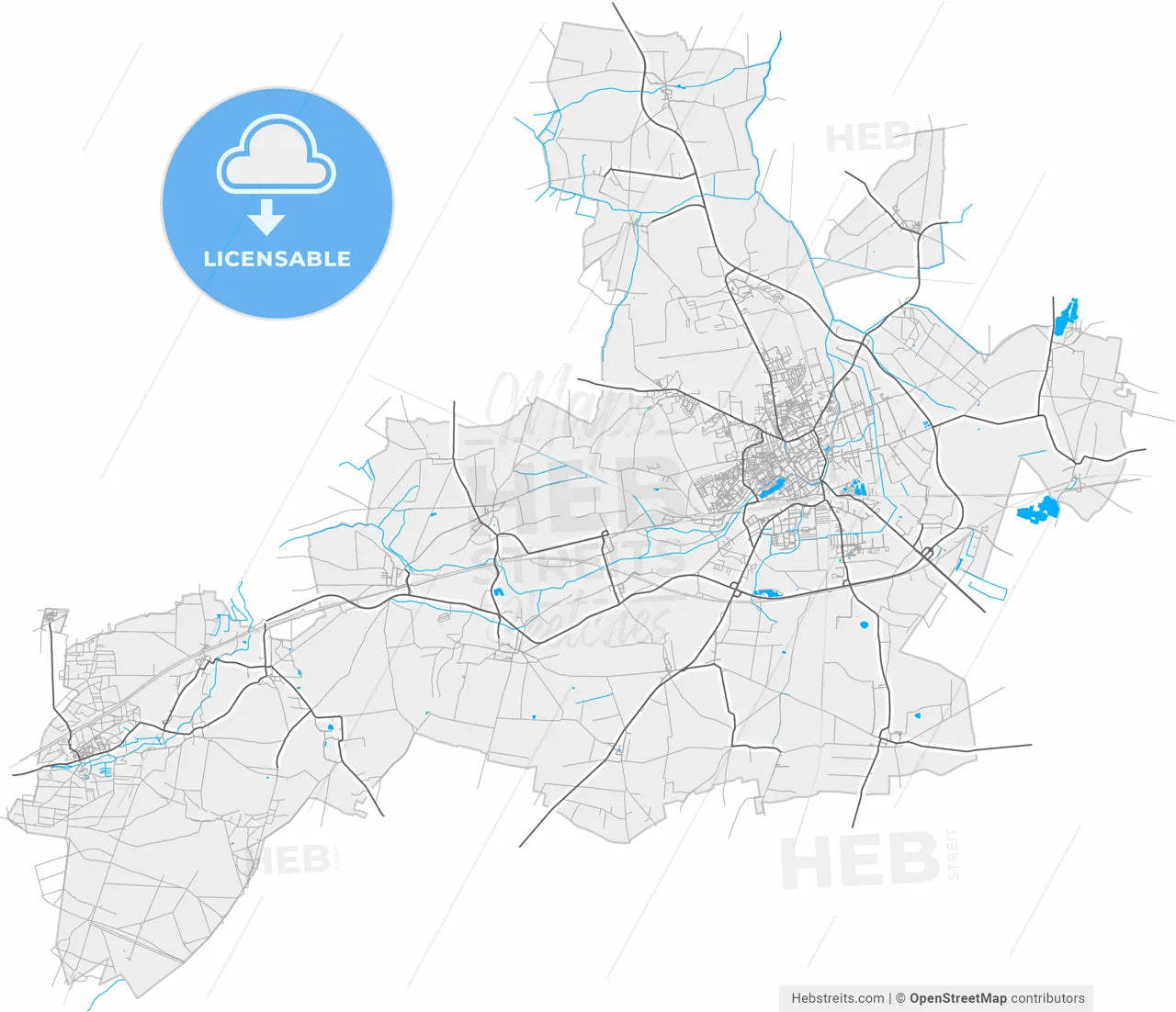 Stendal, Saxony-Anhalt, Germany, high resolution vector map - Instant download PDF and JPG