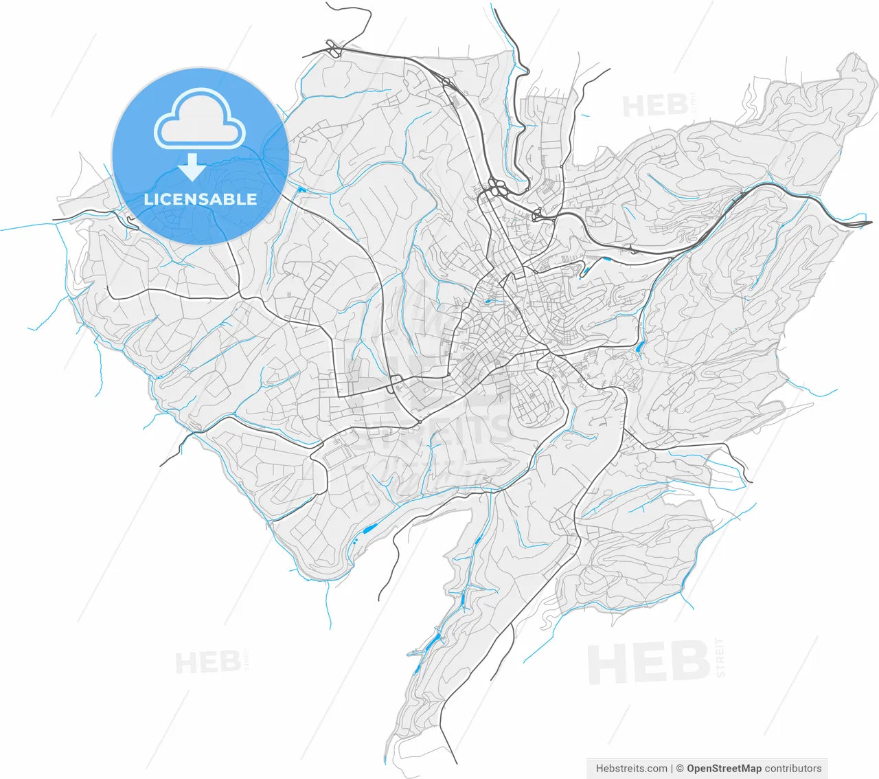 Pirmasens, Rheinland-Pfalz, Germany, high resolution vector map - Instant download PDF and JPG