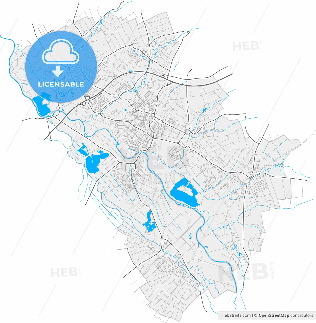 Huckelhoven, North Rhine-Westphalia, Germany, high resolution vector map - Instant download PDF and JPG