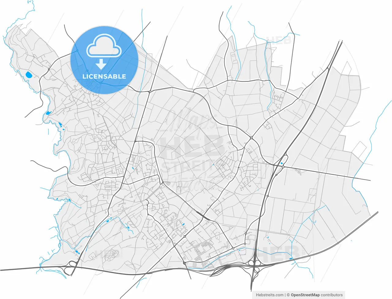 Wurselen, North Rhine-Westphalia, Germany, high resolution vector map - Instant download PDF and JPG