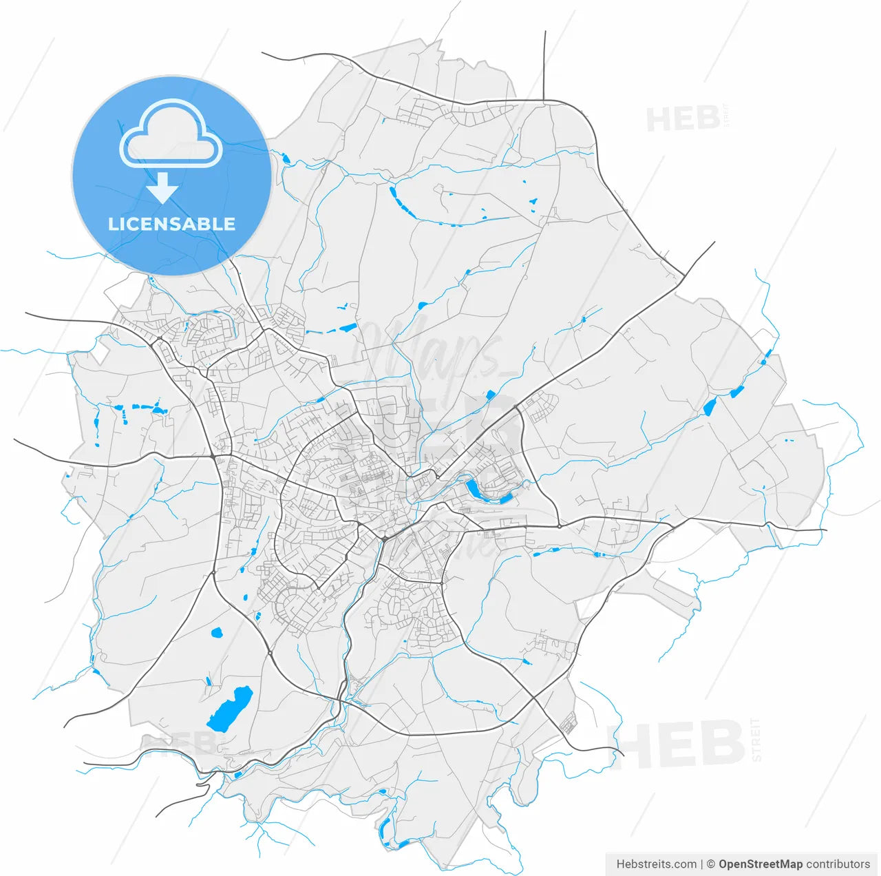 Mettmann, North Rhine-Westphalia, Germany, high resolution vector map - Instant download PDF and JPG