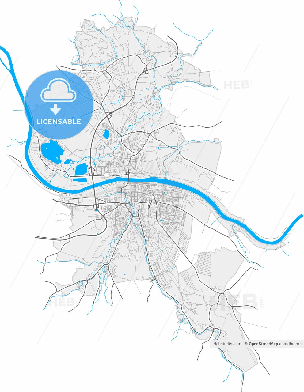 Pirna, Saxony, Germany, high resolution vector map - Instant download PDF and JPG