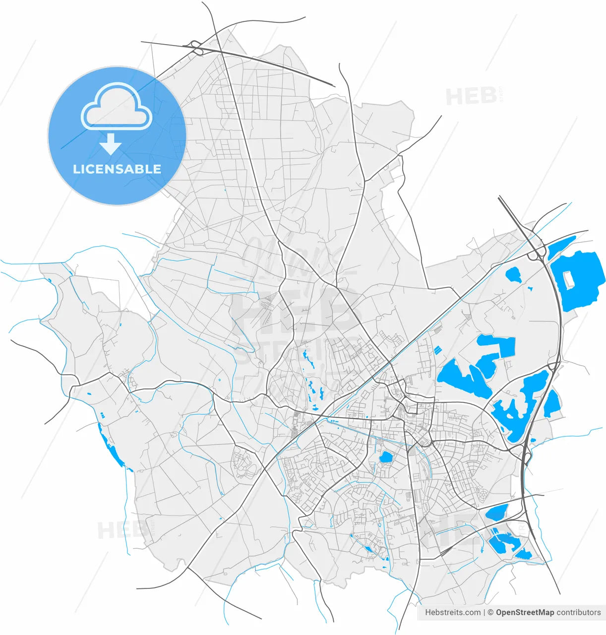 Kamp-Lintfort, North Rhine-Westphalia, Germany, high resolution vector map - Instant download PDF and JPG