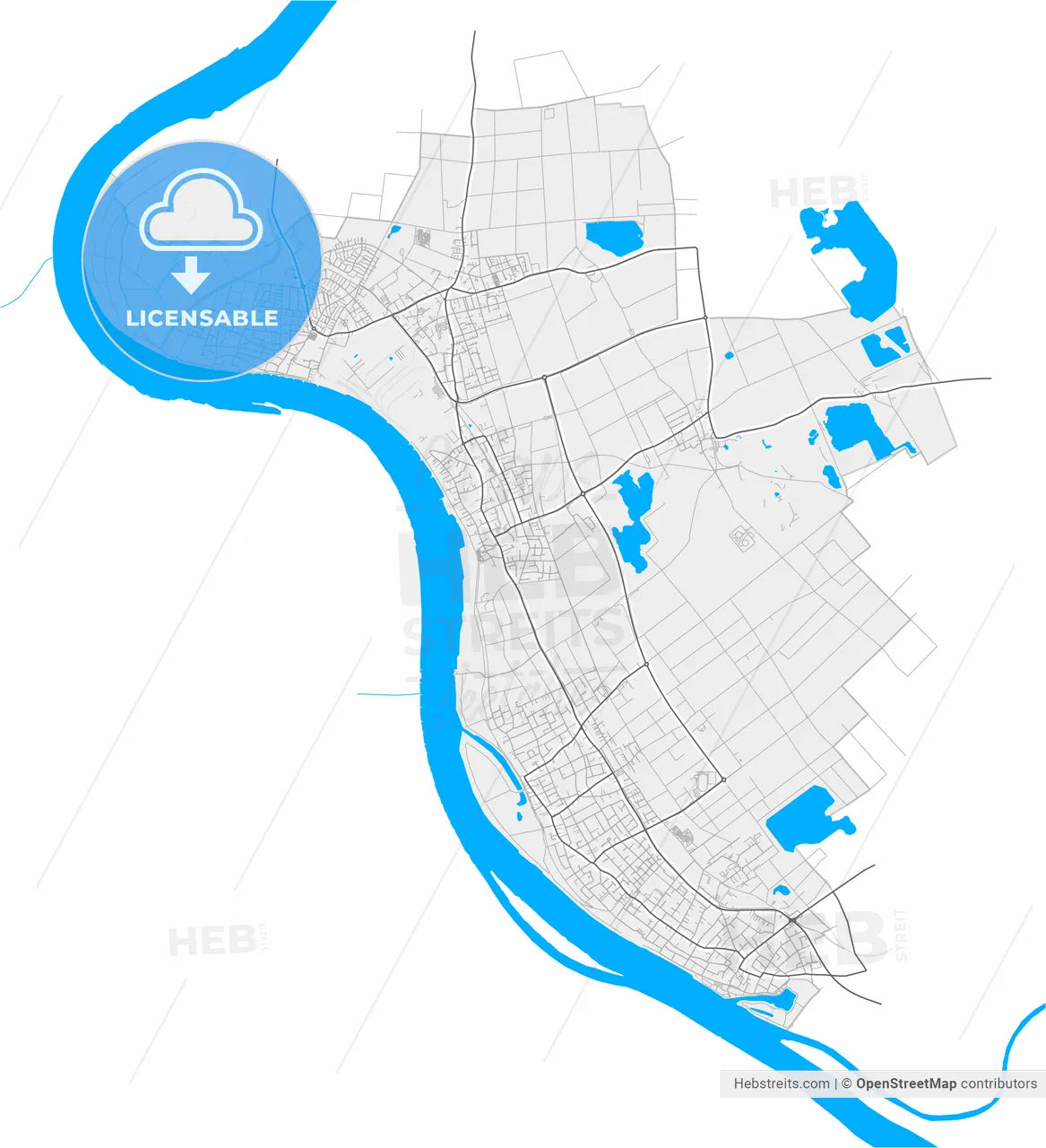 Niederkassel, North Rhine-Westphalia, Germany, high resolution vector map - Instant download PDF and JPG