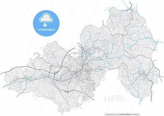 Suhl, Thuringia, Germany, high resolution vector map - Instant download PDF and JPG