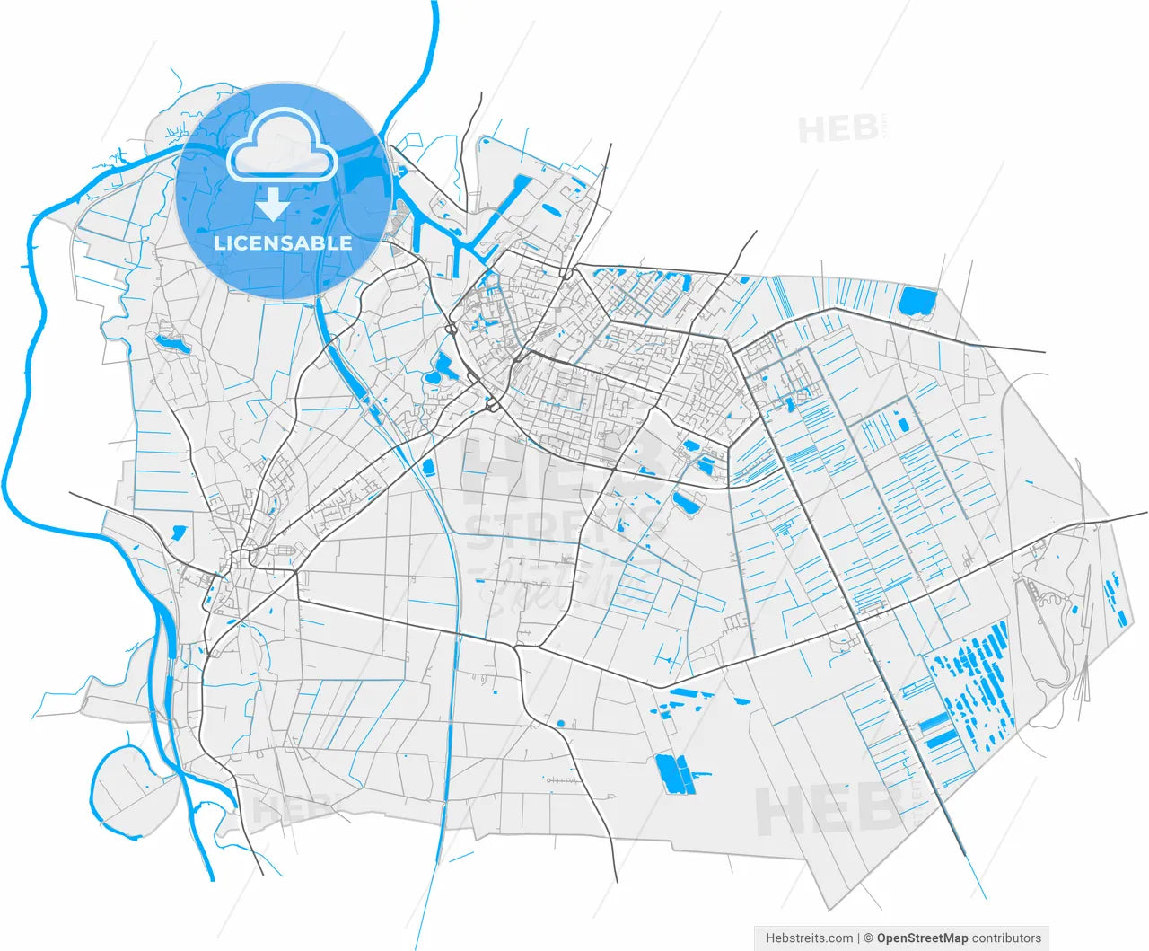 Papenburg, Lower Saxony, Germany, high resolution vector map - Instant download PDF and JPG