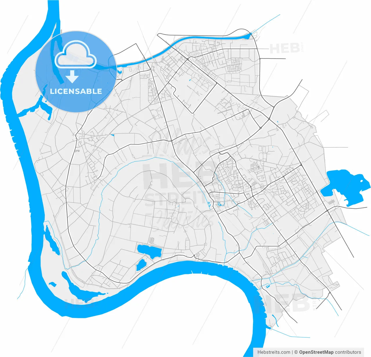 Voerde (Niederrhein), North Rhine-Westphalia, Germany, high resolution vector map - Instant download PDF and JPG