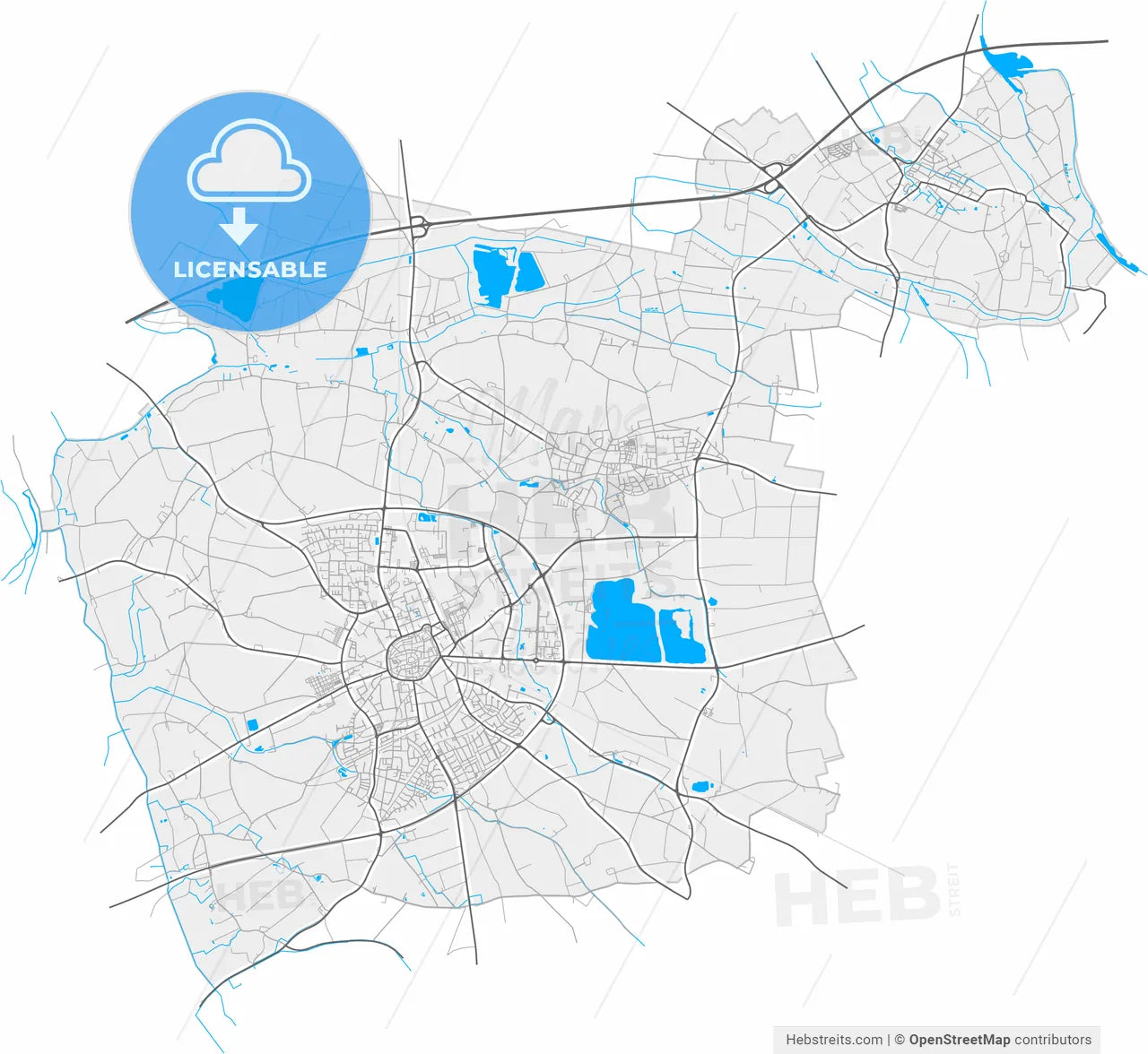 Kempen, North Rhine-Westphalia, Germany, high resolution vector map - Instant download PDF and JPG