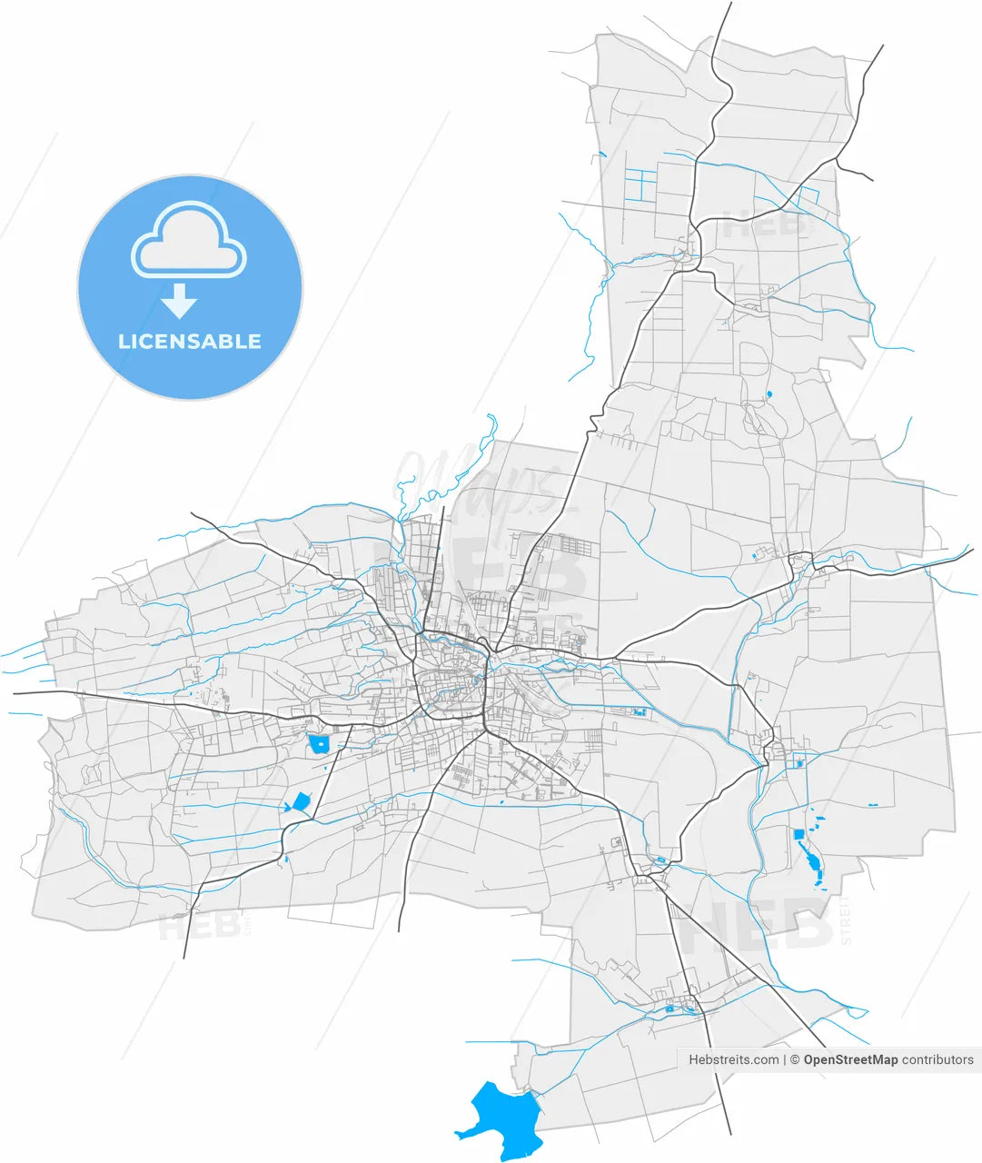 Muhlhausen/Thuringia, Thuringia, Germany, high resolution vector map - Instant download PDF and JPG
